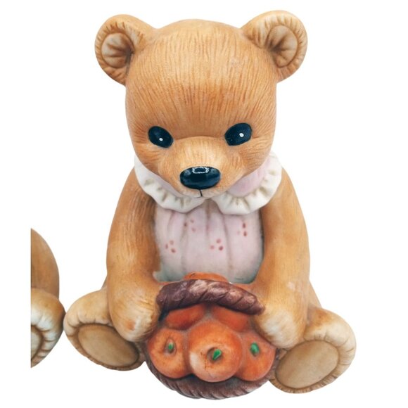Homco Bears Mama Apple Basket Papa Honey Pot 4 inches Vintage 1980s Autumn Fall - Picture 6 of 12